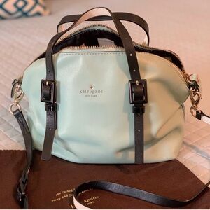 kate spade Mint Green Leather Satchel with Black Straps and Gold Hardware